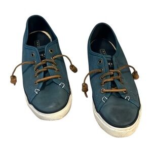 Woman’s Teal Blue Distressed Leather Sperry Top Sider Boat Shoes Sz 8